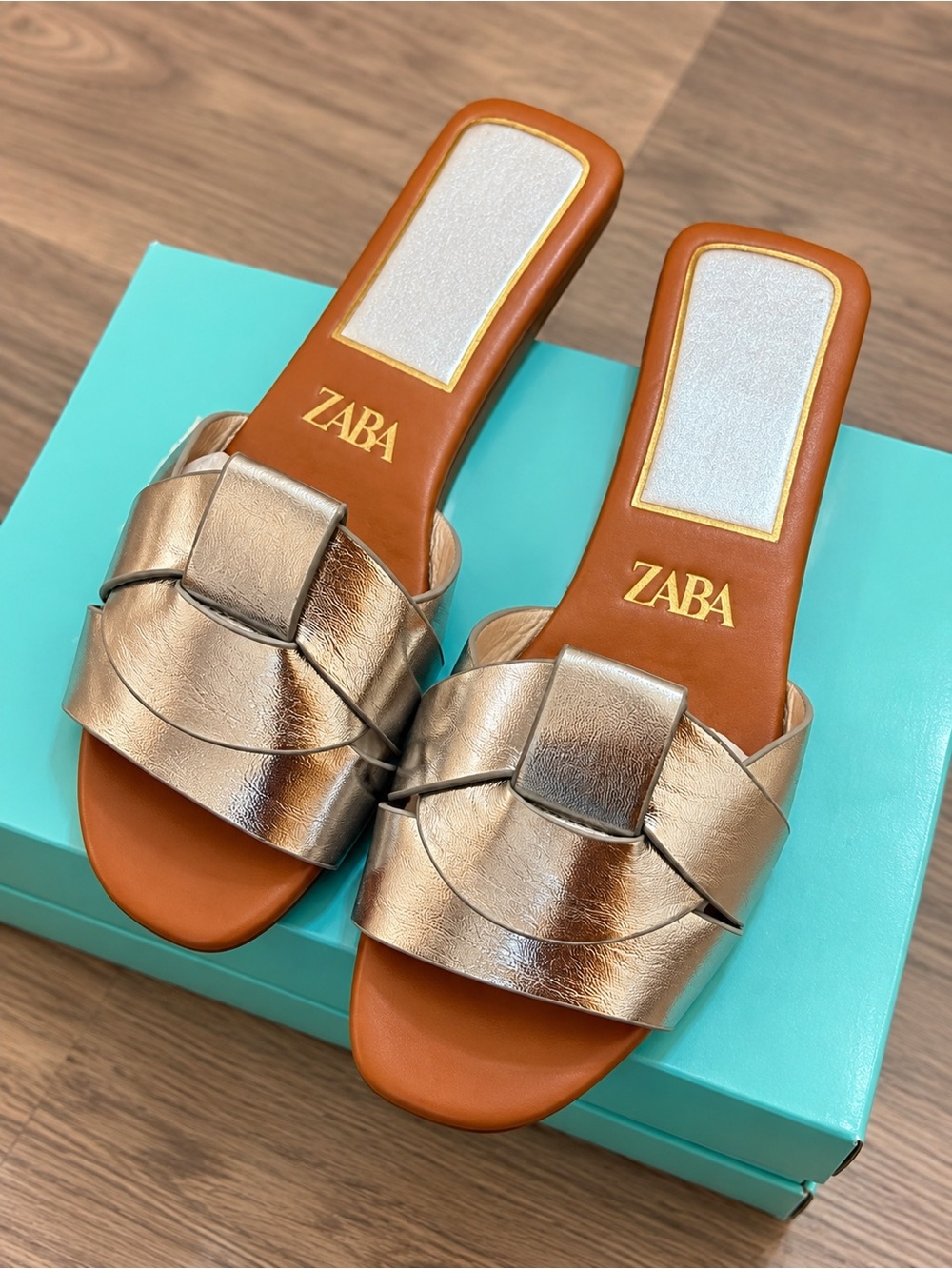 Brand New ZARA ! Metallic Gold Slide Sandals – Size 38